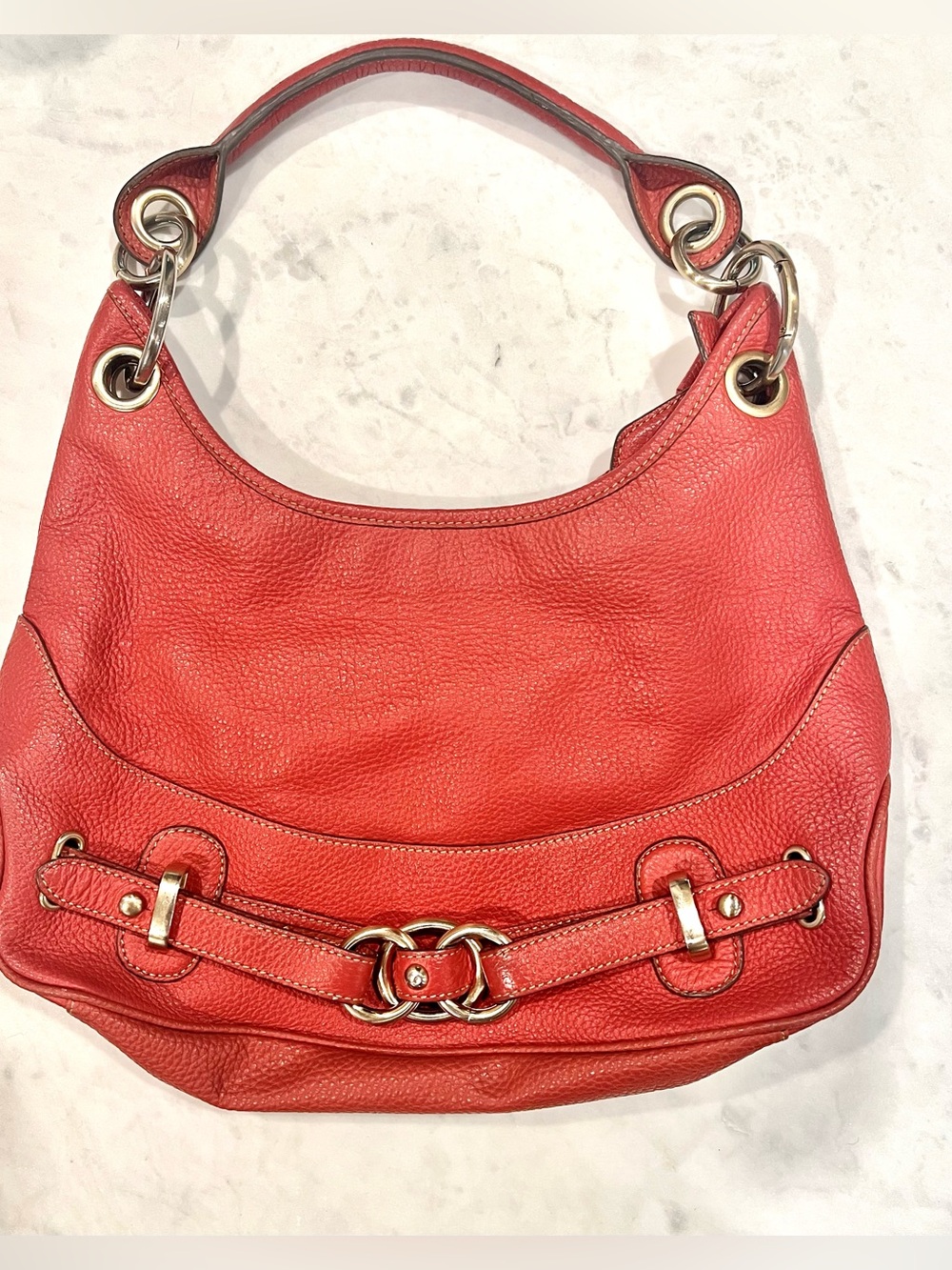Coral Pebbled Leather Hobo Bag Equestrian Ring Hardware Wilsons Leather